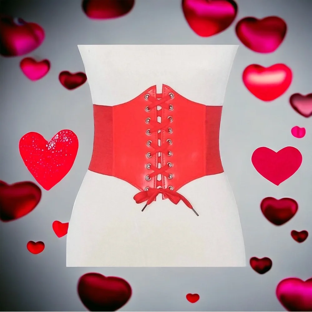 Corset Style Wide Girdle Red Fashion Elastic‎ Faux Leather Skinny Elastic Belt